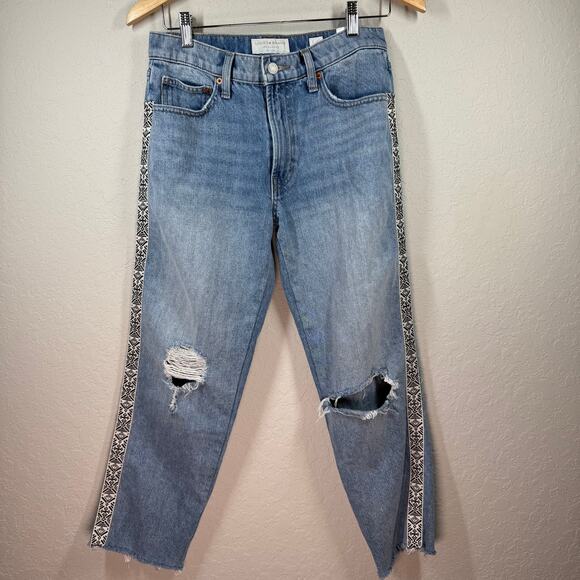 Women's Lucky Brand Ribbon Embellished Distressed Straight‎ Leg Jeans Size 2/26 - Picture 2 of 7